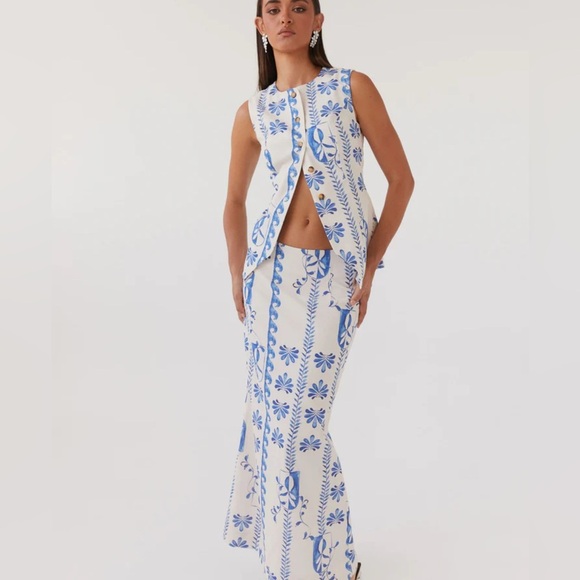 Peppermayo born for Bordeaux linen midi skirt Floral Wave - Picture 3 of 9